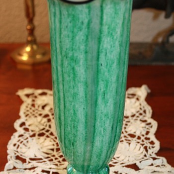 Very Nice Green, Black and White Signed Czech. Vase - Art Glass