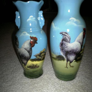 Asian ?Rooster vases 