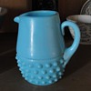 blue milk glass creamer hobnail applied handle