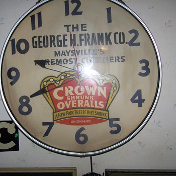 Crown Shrunk Overalls Advertising Clock Maysville Ky