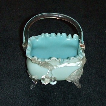 Victorian Art Glass footed Basket with applied Cherries - Art Glass