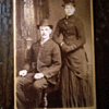 Antique Photo Cabinet Card - he in a bowler and she in a top hat