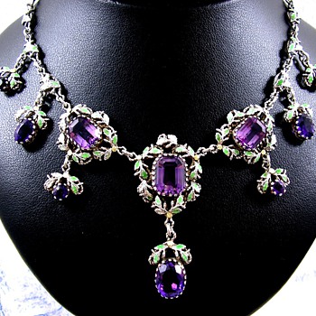 Kate Eadie Arts and Crafts Suffragette Necklace Amethyst Silver and Enamel - Fine Jewelry