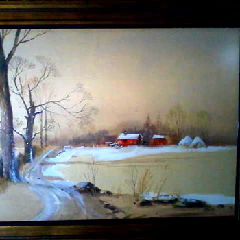 Fred Leach "Winter Landscape"/Watercolor on Buff Colored Paper 29"x37" Framed / Circa late 1960's-1970's - Visual Art