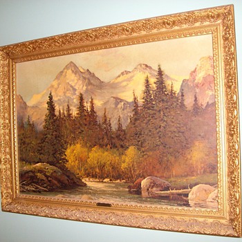 Oil Painting "Reproduction" By Richard Wood.  "In The Tetons" Circa Early 1950's??
