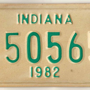 1982 - Motorcycle License Plate (Indiana) - Classic Cars