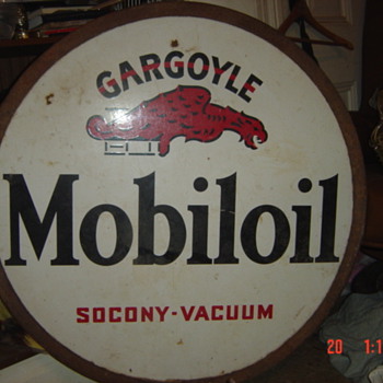 Gargoyle Mobiloil Socony Vacuum Doublesided Lollipop sign without base - Signs
