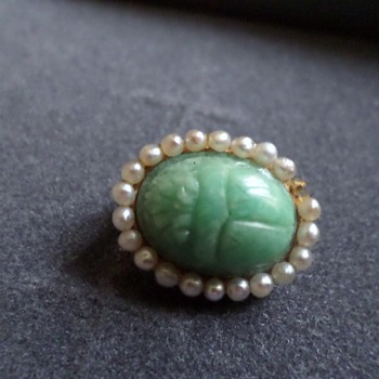 14 Karat Gold Scarab And Seed Pearl Pin - Fine Jewelry
