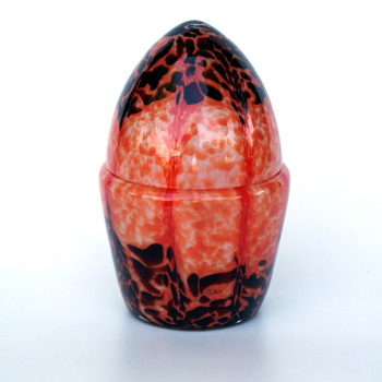 WELZ Stripes and Spots egg shaped candy/powder dish - Art Glass