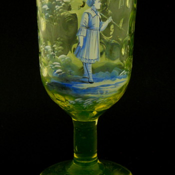Mary Gregory Vaseline Glass (Uranium) Chalice - Glassware