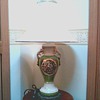Green Luster Ware Lamp / Urn Style with Transfer Decoration and Gold Accents / Circa 1930's 40's