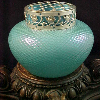Kralik Iridescent Blue Art Glass Rose Bowl  - Art Glass