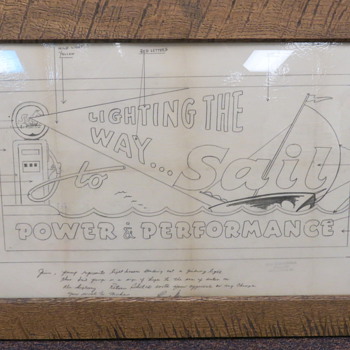Late 1950's billboard samples drawn by Russell May for SAIL OIL 