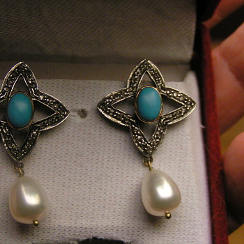 gold, diamond, turquoise & pearl earrings - Fine Jewelry