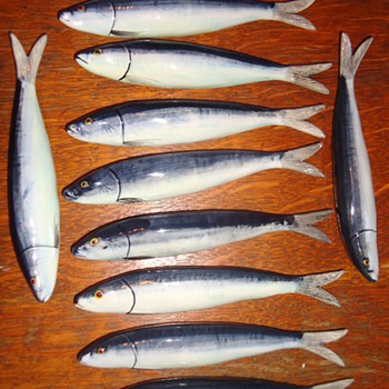 13 Portugal Sardines or Carapau 8 inches long, and vintage fish stringer! - Fishing