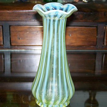 Jefferson Opalescent Stripe Vase ( Uranium Glass ) - Art Glass