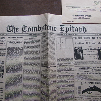 The Tombstone Epitaph from October 27,1881 -- The Day after OK Corral - Paper