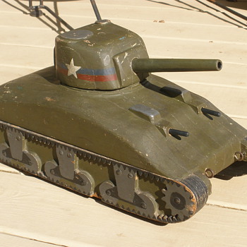 WWII homefront wooden Sherman Tank pulltoy. 