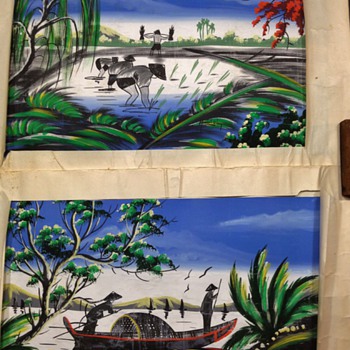 VIETNAMESE ART Vintage Appears to be Oil on Some type of Canvass - Asian