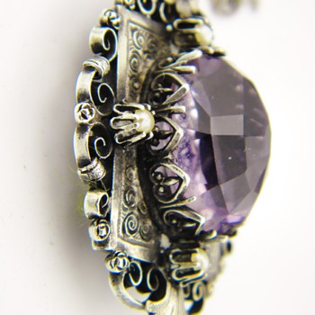 Antique Victorian Amethyst Seed Pearl Mourning Locket Sterling Necklace - Fine Jewelry