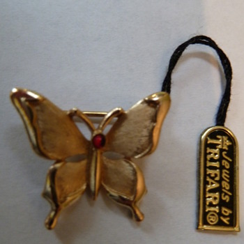 Crown Trifari Butterfly with Ruby Cabochon