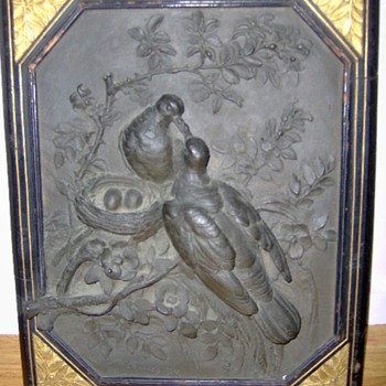 What a find Antique Bronze Plaque featuring Nesting Birds signed M. Carmille 1878 - Animals