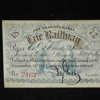 1872 Erie Railway Pass signed by Jay Gould