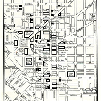 Circa 50s Era Map of Downtown Buffalo, NY - Paper