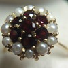Garnet and pearl 18ct gold ring