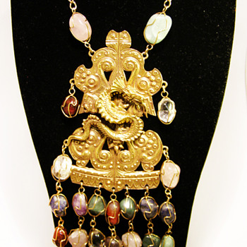 Vintage Accessocraft N.Y.C. Dragon with Gemstones Necklace