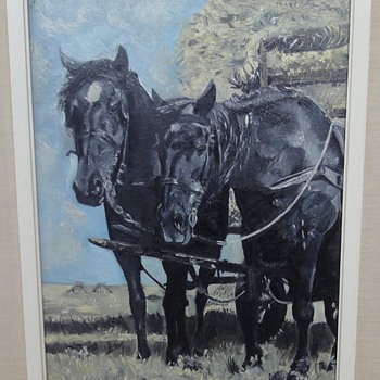 Two black horses for a hay wagon by my father Steven - Animals