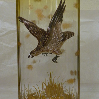 Moser bird of prey over pond Clear to a citrine color - Art Glass