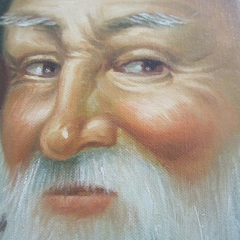 Orginal Folk ART ? oil Painting old Man with Pipe 