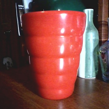 Bright Tomato Red Ribbed Vase / Made in Germany Circa 1990's  - Art Pottery