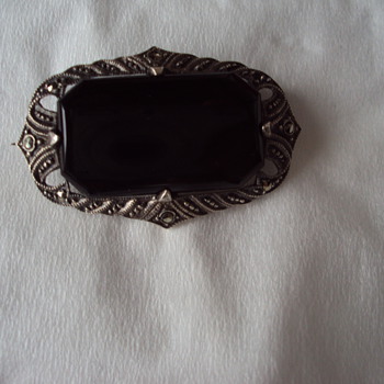 Onyx and Marcasite Brooch - Fine Jewelry