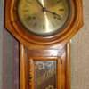 Antique Regulator  oak wall clock, brass surface, engraved flower 