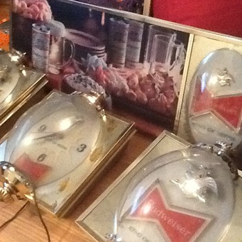 Vintage Budweiser Sign, Clock, wall lights