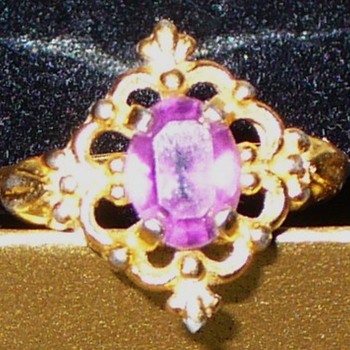 Purple Glass and Gold Filigree Ring - Costume Jewelry