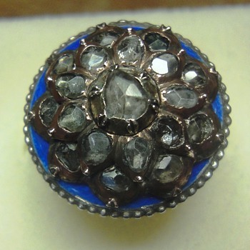 Georian blue enameled silver ring met rose cut diamonds in gold