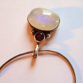 moonstone with small garnet pendant, sterling chain - Fine Jewelry