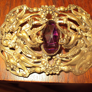 large Purple stone brooch - Costume Jewelry