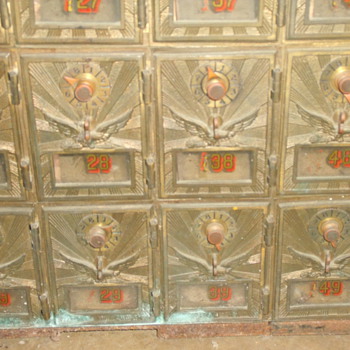 brass p.o. boxes with eagle