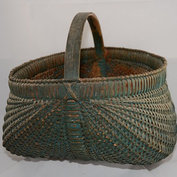 Large Green Buttocks basket or melon Painted Primitive Basket