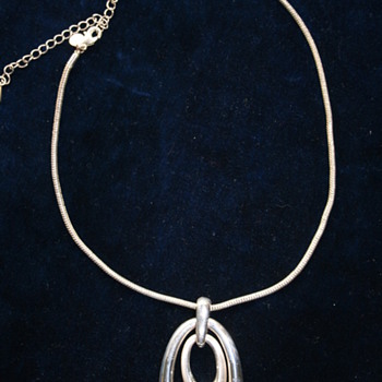 Silver Tone Ovals Necklace with heavy snake chain