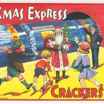 British Paper crate labels for Batgers Crackers Santa Claus vintage Christmas Train - Paper
