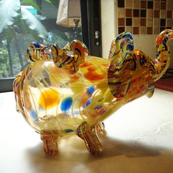 Unusual Murano Confetti Elephant Vase - Art Glass