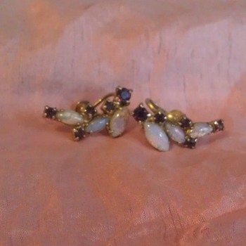 Amethyst colored and opal crescent screwbacks  - Costume Jewelry