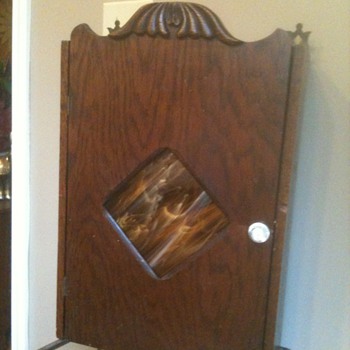 1920 Slag Glass and Wooden Medicine Cabinet