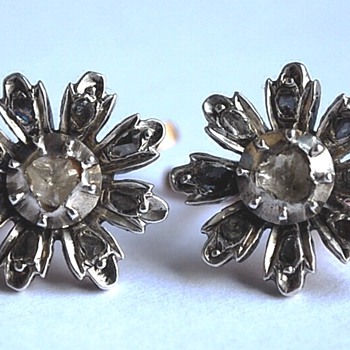Silver over gold rose cut diamond earrings
