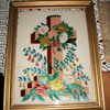 Awesome Victorian Tinsel Reverse Glass Painting of a Cross